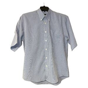Palm Beach Mens Gingham Short Sleeve‎ Casual Button Down Shirt Large Blue White